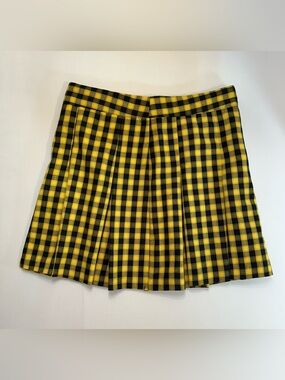 Divided H&M Yellow & Black Plaid Mini Skirt Preppy Academia Pleated Grunge 2